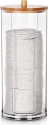 Dispenser til kosmetiske vatrondeller i akryl med bambuslåg 7 × 18 cm