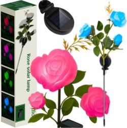 Solcelledrevet have-lampe rose LED, 3 kunstige blomster