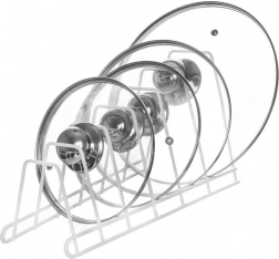 Hvid metalholder til låg, tallerkener og skærebrætter 34 × 17 × 18,5 cm