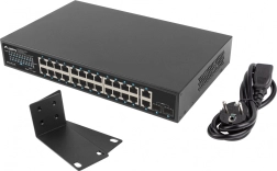 Switch LANBERG 24-port Gigabit PoE+ med 2xGB og 2xSFP til 19'' rack