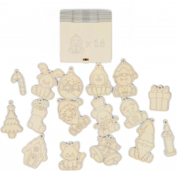 Træ-julemagneter til børneværelset, 16 stk.