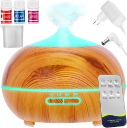 Aroma diffuser og ultralydsluftfugter 400 ml med ionisering og LED, fjernbetjening + 3 olier