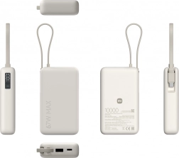 Powerbank 10000 mAh med indbygget kabel 67 W tan