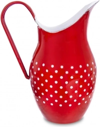 Emaljeret rød kande med prikker TECKA 2,5 l