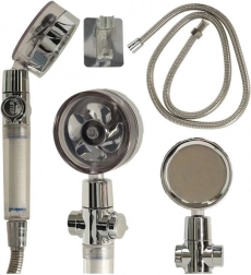 Sølv brusehoved med turbine og slange