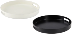 Rund serveringsbakke med håndtag 33 cm hvid-sort