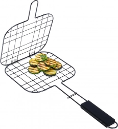 Låselig grillkurv til burgere, nonstick-overflade, sort 49 × 21 cm