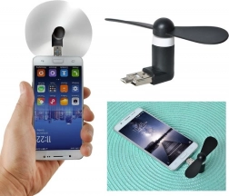 Mini ventilator til telefon 2-i-1 USB/microUSB – sort