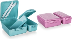 Opdelt madkasse med klipslukning og bestik 21,5 × 16 × 6,5 cm - 1 stk.