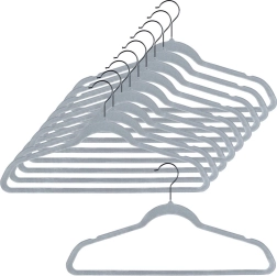 Vilde fløjlsbøjler med skridsikker overflade, grå, drejelig krog, 45 × 24,5 cm, 10 stk.