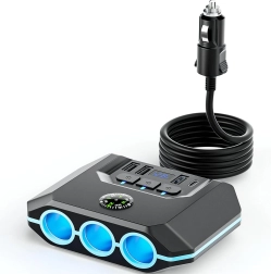 RENEW FORCE cigarettænderfordeler 120 W med 3 stik, USB QC 3.0 og USB-C PD