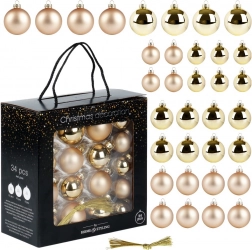 Glas julekugler guld 34 stk (4/5/6 cm)