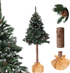 Kunstigt juletræ på stamme 150 cm diamantfyr med kogler, snedækket