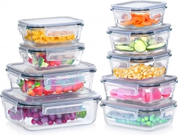 Glasbeholdere til mad med låg og tætningsring, sæt med 9 stk.