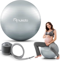 Graviditets- og fitnessbold 65 cm NUKIDO med pumpe, grå