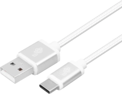 USB-A til USB-C kabel 2 m, sølvfarvet flettet