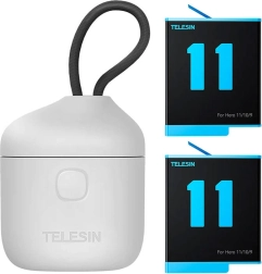 Vandtæt oplader med 3 slots Telesin Allin Box og 2 batterier til GoPro Hero