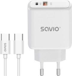 Væglader hurtigoplader 20 W med USB‑C‑kabel – SAVIO LA‑113