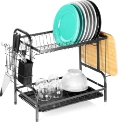 Metal opvaskestativ, sort, to-niveaus 52 × 24,5 × 40 cm