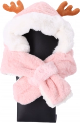 Plys hue med tørklæde til børn fra 1 til 7 år – lyserød med hjorteører