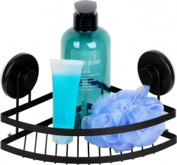 Hjørnebrusehylde med sugekopper, sort metal 24 × 18 × 12,5 cm