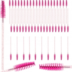 Sæt af spiralformede børster til vipper og bryn – 50 stk., lyserøde