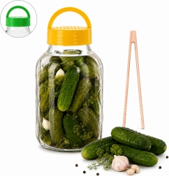 Glasbeholder til fermentering, 5 l, med plastiklåg, frugtgriber og opskrift