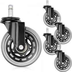 Kontorhjulsæt i gummi 75 mm, tap 10 mm, sæt á 5 stk.