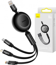 Baseus Bright Mirror 3 USB-kabel 3-i-1 til micro USB, USB‑C og Lightning 66W 1,1 m – sort
