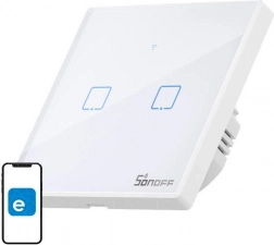 Smart touch-lyskontakt Wi‑Fi + RF 433, 2‑kanals – Sonoff T2 EU TX