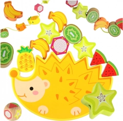 Montessori balanceringstræspil pindsvin med snørebare frugtklodser