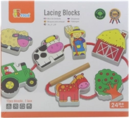 VIGA Træ Snøre-Farmeblokke Montessori