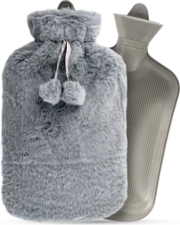 Varmepude med gråt plysbetræk 2 l