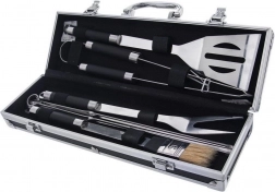 Sæt i rustfrit stål med grillredskaber i kuffert, 9 dele