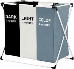 Vasketøjskurv med tre rum og organisator 135L