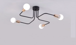 Moderne loftlampe – sort‑guld industriel lysekrone, 4-armet