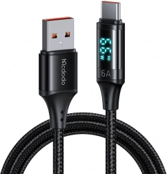 Mcdodo USB til USB-C kabel med display, 66W, 6A, 1,2 m sort