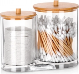 Dobbelt organizer til vatpinde og makeuprondeller med bambuslåg