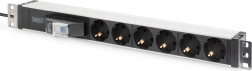 Rack PDU-liste til 19'' rack DIGITUS, 6x Schuko, 2 m kabel, afbryder, aluminiumsprofil