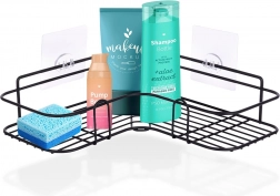 Hjørneselvklæbende metalhylde til brusebad 26,5 × 26,5 × 6,5 cm – sort