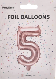 Folieballon nummer 5 perlemorsrosa 35 cm