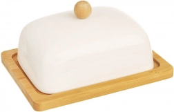 Porcelænssmørboks Whiteline med bambusbund