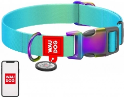 Nylonhalsbånd til hunde med QR-kode WAUDOG, blå