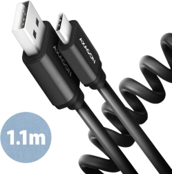 Axagon Twister USB‑C til USB‑A kabel 1,1 m, USB 2.0, 3 A, aluminium, sort