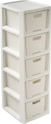 Rattan opbevaringsreol med 5 skuffer 80 cm
