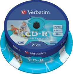 CD-R Verbatim 52x 700MB 25 stk Printbar