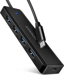 Rejse-USB-hub 4× USB-A 5 Gb/s med USB-C og ekstra strømforsyning