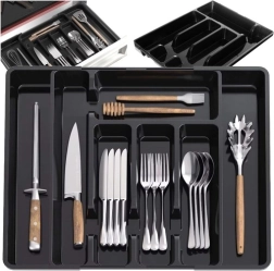 Plastisk udtrækkelig køkkenskuffe-organizer til bestik