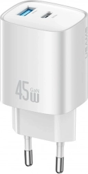 USAMS T66 45W GaN dobbelt vægoplader USB‑C + USB‑A (EU)