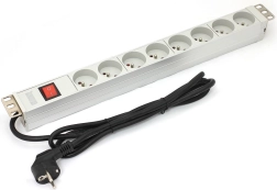 PDU forlængerlist til 19" rack, 8× Type E, 1,8 m, Schuko, afbryder, aluminium